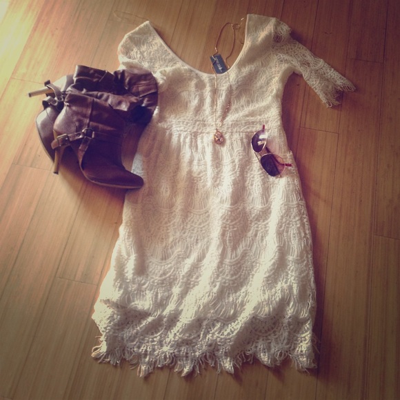 White lace knee length dress