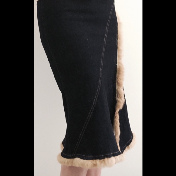 Blue jean with fur trim skirt - Picture 2 of 7