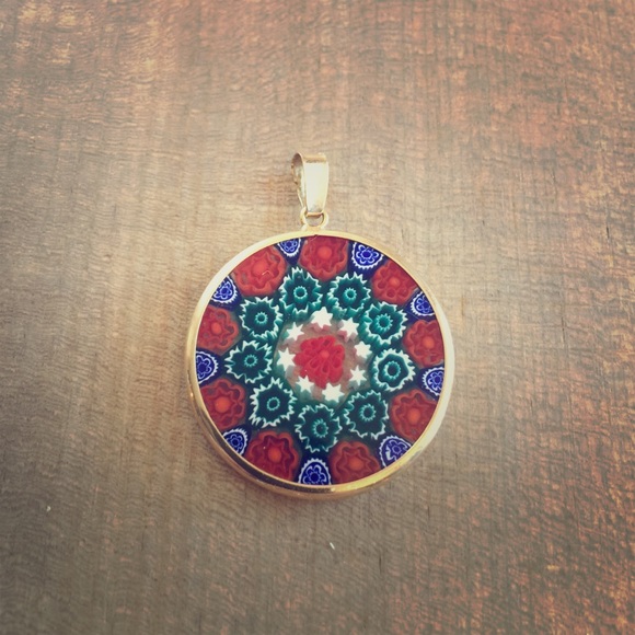 14K Millefiori Murano Glass Pendant Italy