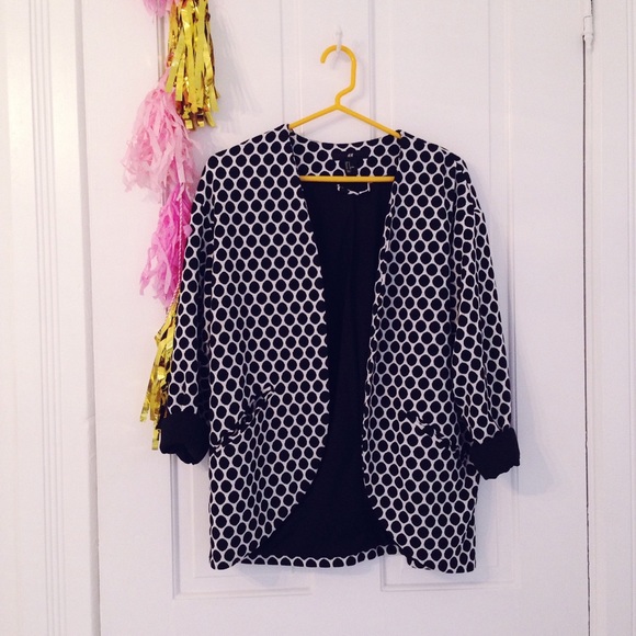 black and white polka dot blazer