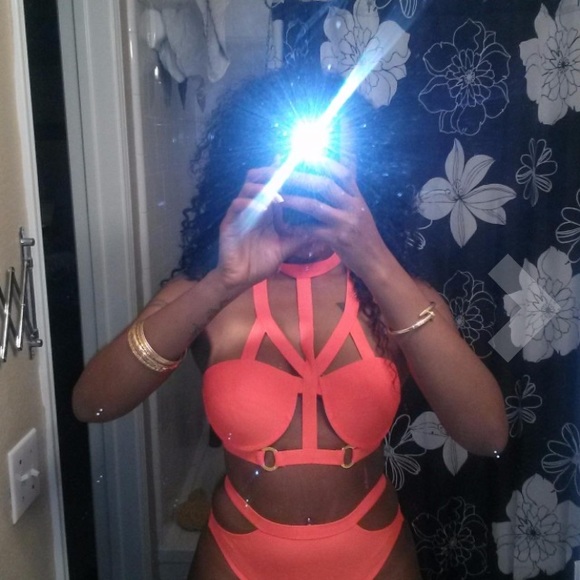 |SOLD| Orange Two piece cut out swim suit - Picture 2 of 2