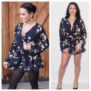 Dark Navy Floral Print Romper