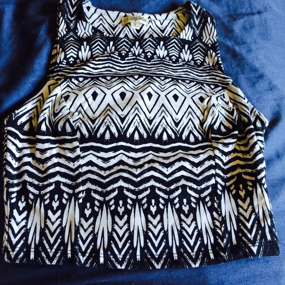 Lily White Tops - Lily White Tribal Black and White Crop Top