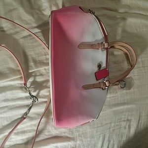Pink and white coach bag