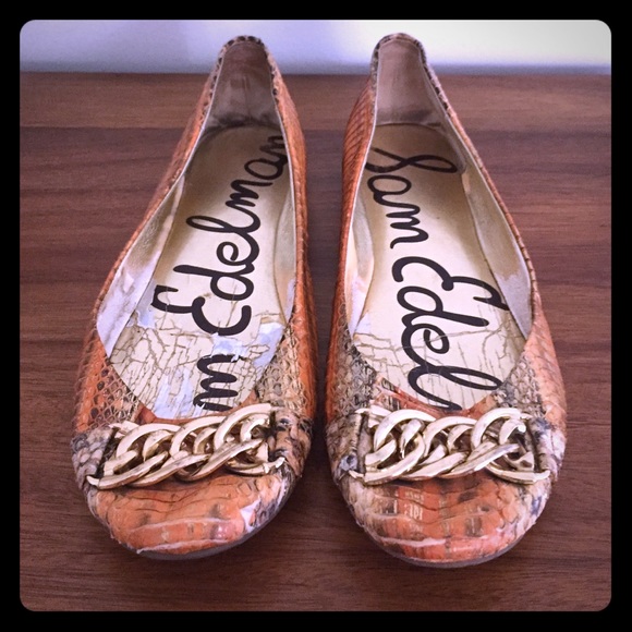 Sam Edelman snakeskin orange flats