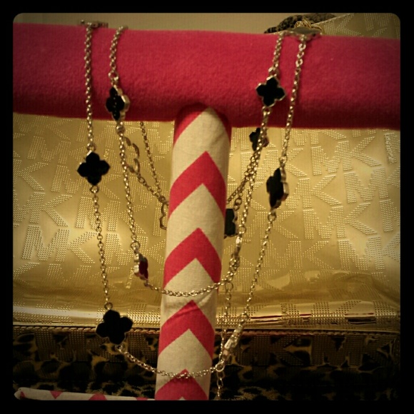 **SALE** Long Black and Silver Clover Necklace