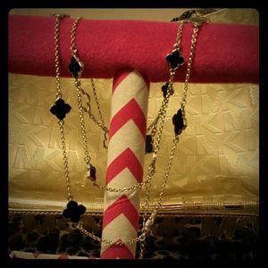 **SALE** Long Black and Silver Clover Necklace