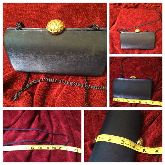 Satin navy blue after five purse stone closure