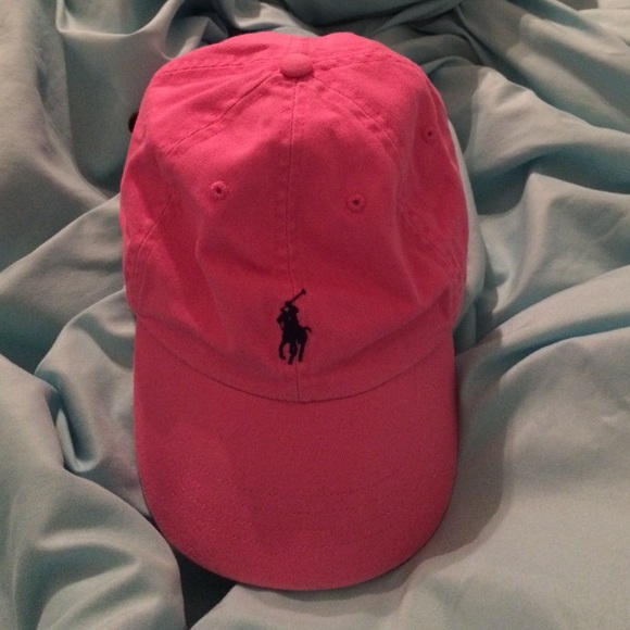 Pink polo hat.
