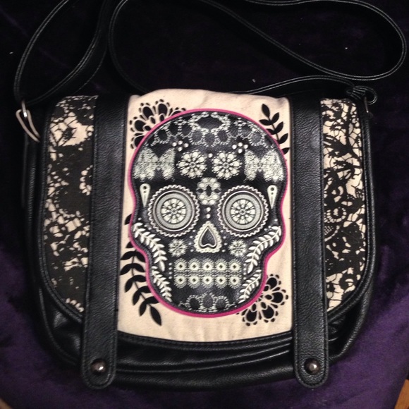 Black Leather Loungefly Sugar Skull Purse
