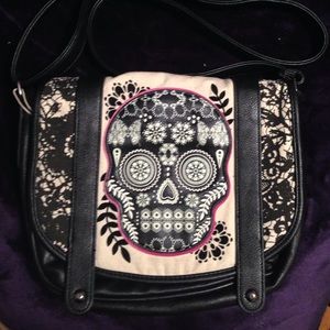 Black Leather Loungefly Sugar Skull Purse