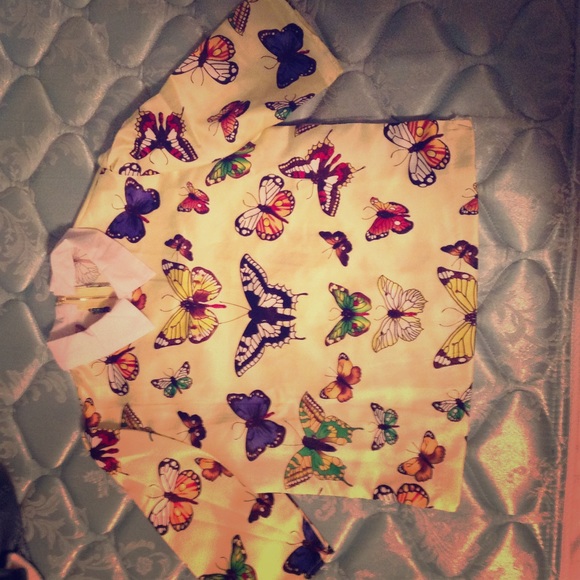 Yellow butterfly covered large crop top