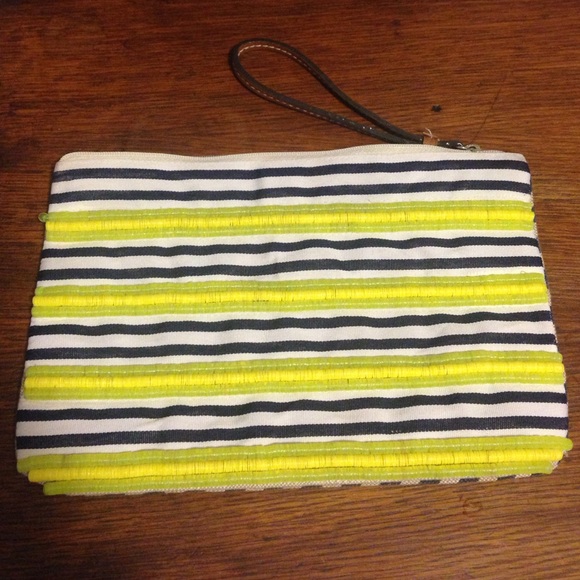 LOFT wristlet navy striped with neon accents