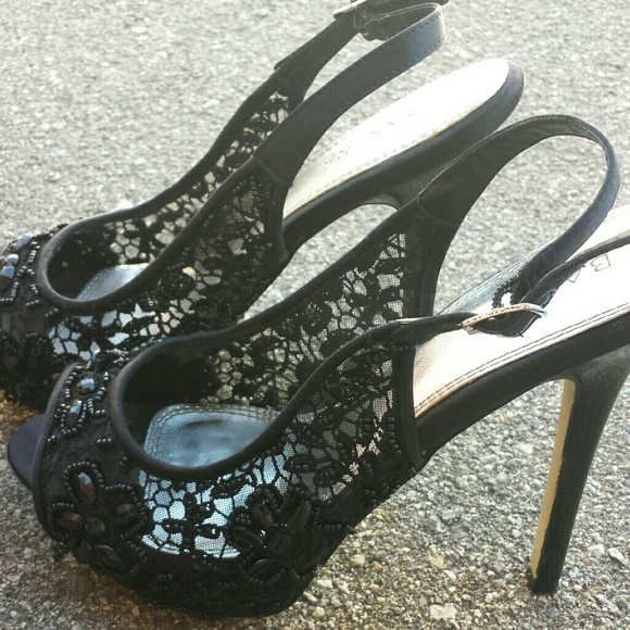 Black Beaded Peep-Toe Slingbacks