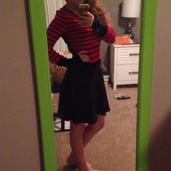 Red Striped and Black Flare Dress - Picture 1 of 4