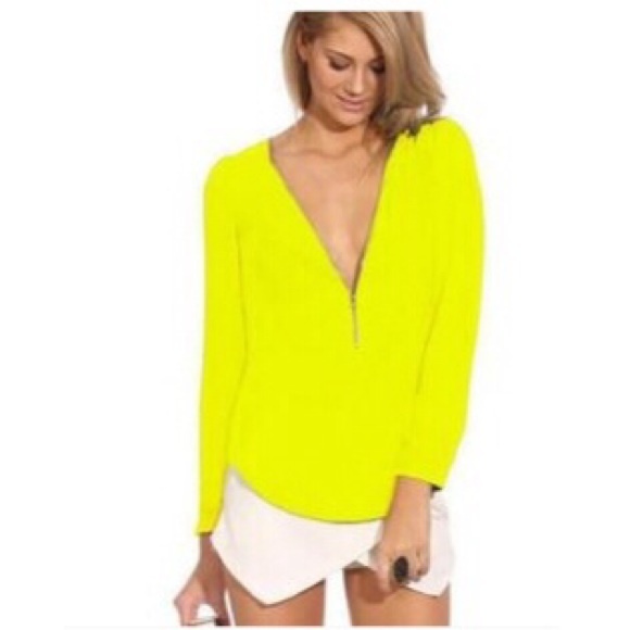 Neon yellow oversized Top front zipper