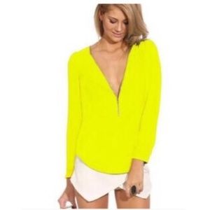 Neon yellow oversized Top front zipper