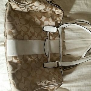 White and tan coach bag