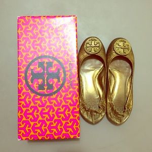 Tory Burch Reva Golden Bronze Leather flats size 7