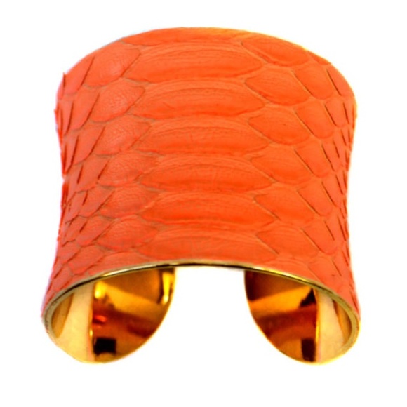 Genuine Fluorescent Orange Snakeskin Cuff Bracelet - Picture 1 of 1