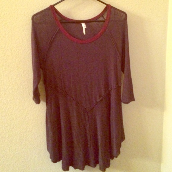 Grey Free People Top w Maroon Trim