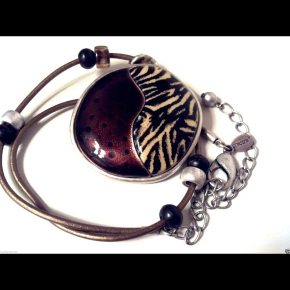 Chico's XL Animal Print Disc Bead Cord Necklaxe - Picture 2 of 4