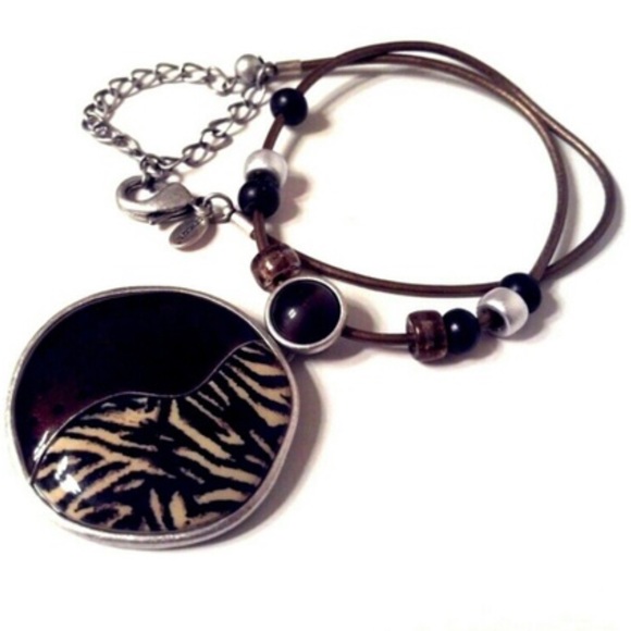 Chico's XL Animal Print Disc Bead Cord Necklaxe - Picture 1 of 4