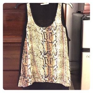 Sleeveless shirt, leopard front, sheer black back