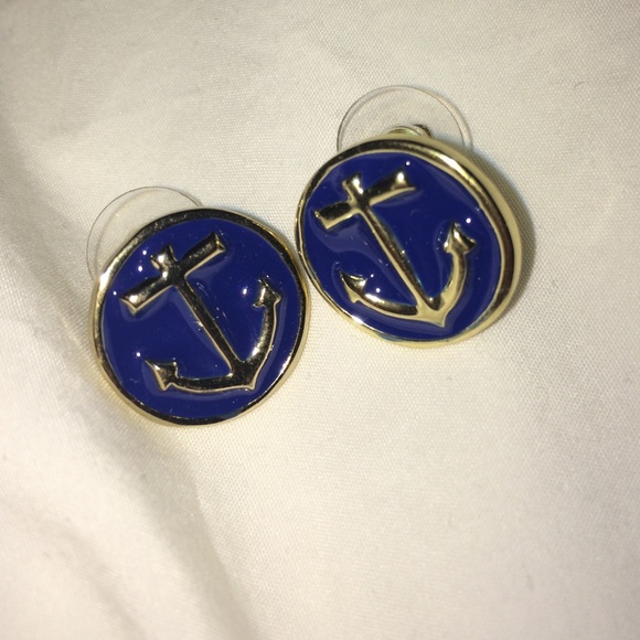 Navy and gold anchor earrings