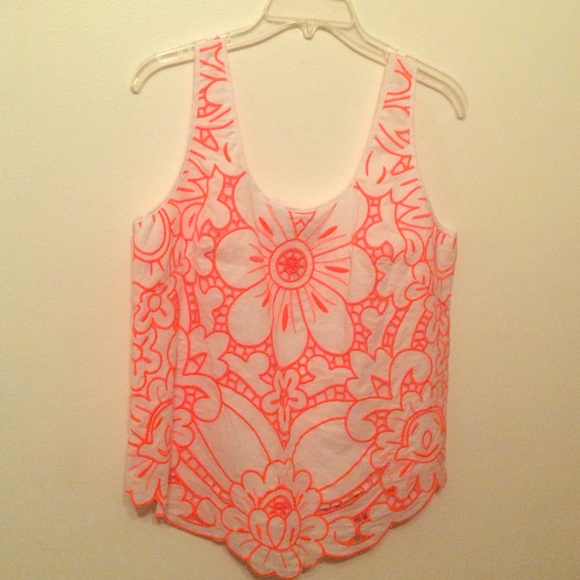 Milly floral embroidery scallop edge tank top
