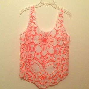 Milly floral embroidery scallop edge tank top