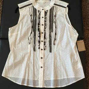 Ivory Button Blouse with Ribbon Detailing.