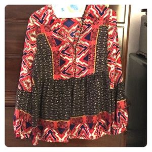 Cynthia Vincent long sleeve tribal shirt, 100%silk