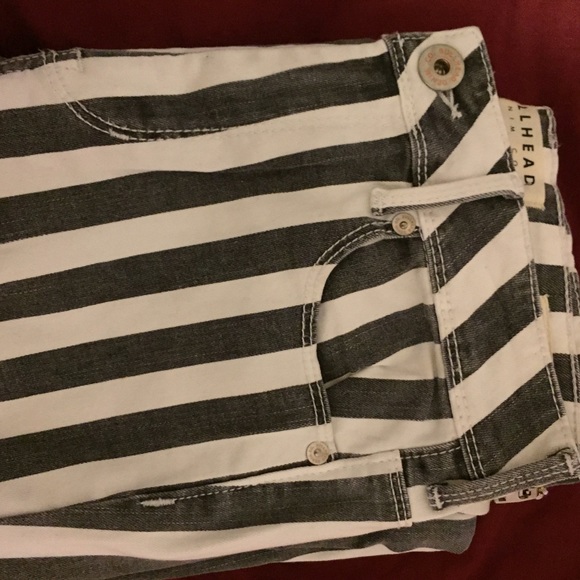 White & Gray striped denim high waist skinny jeans