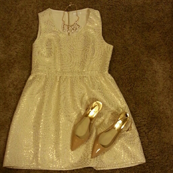 Charming Charlie cream and gold dress