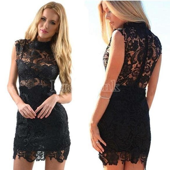 Black Lace Crochet Dress