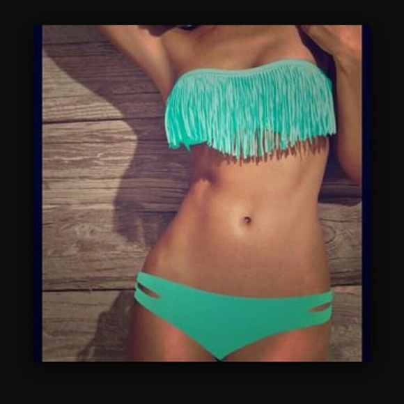 Aqua blue fringe bikini top