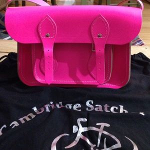11" Cambridge satchel company bag in neon pink