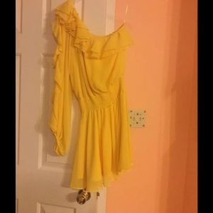 Arden b nwt yellow chiffon dress one shoulder