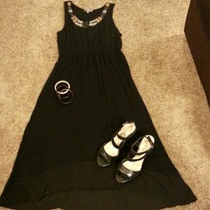 Black high low dress with beaded neckline