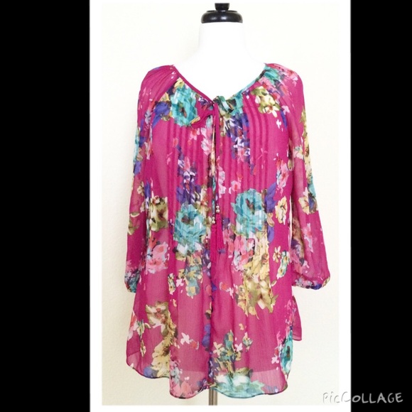 Pink floral Boho style tunic blouse
