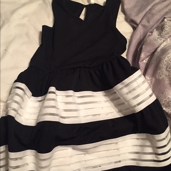 Black and white striped dress.