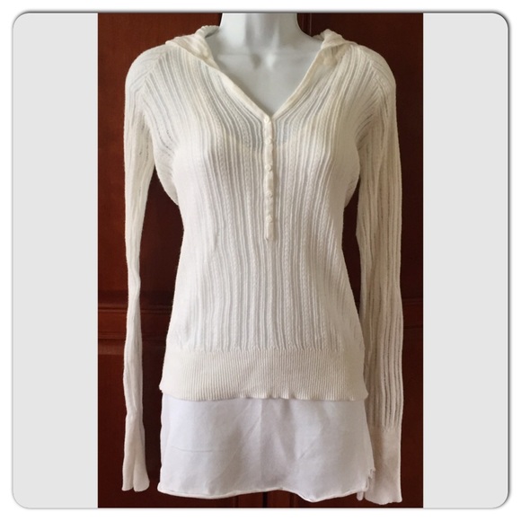 Sheer/Crocheted White Hooded Sweater