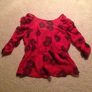 Red chiffon shirt with flowers