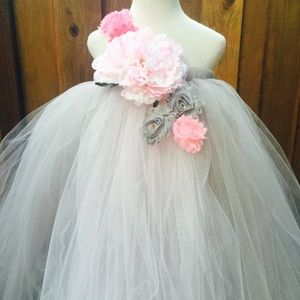 Grey pink tutu dress - grey pink flower girl dress