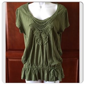 Sonoma Green Crochet Accented Blouse