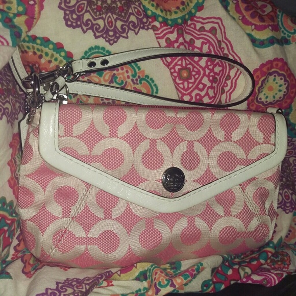 Large Pink & Ivory Coach Wristlet