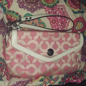 Large Pink & Ivory Coach Wristlet