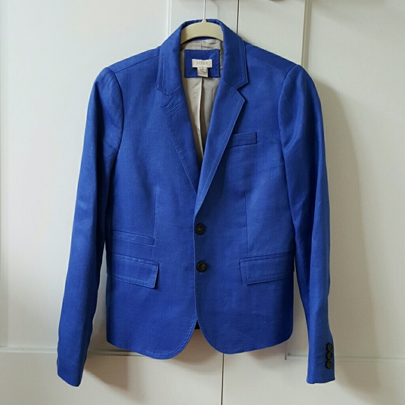 J Crew 2 Button Royal Blue Linen Blazer