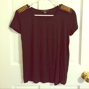 Black T Shirt with Spiked Shoulders